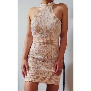 White Lace Halter Neck Bodycon Dress
